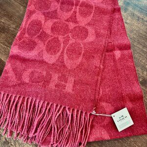 COACH Signature Logo Muffler Scarf F39703 Cherry Red - Wool Silk Angora Cashmere